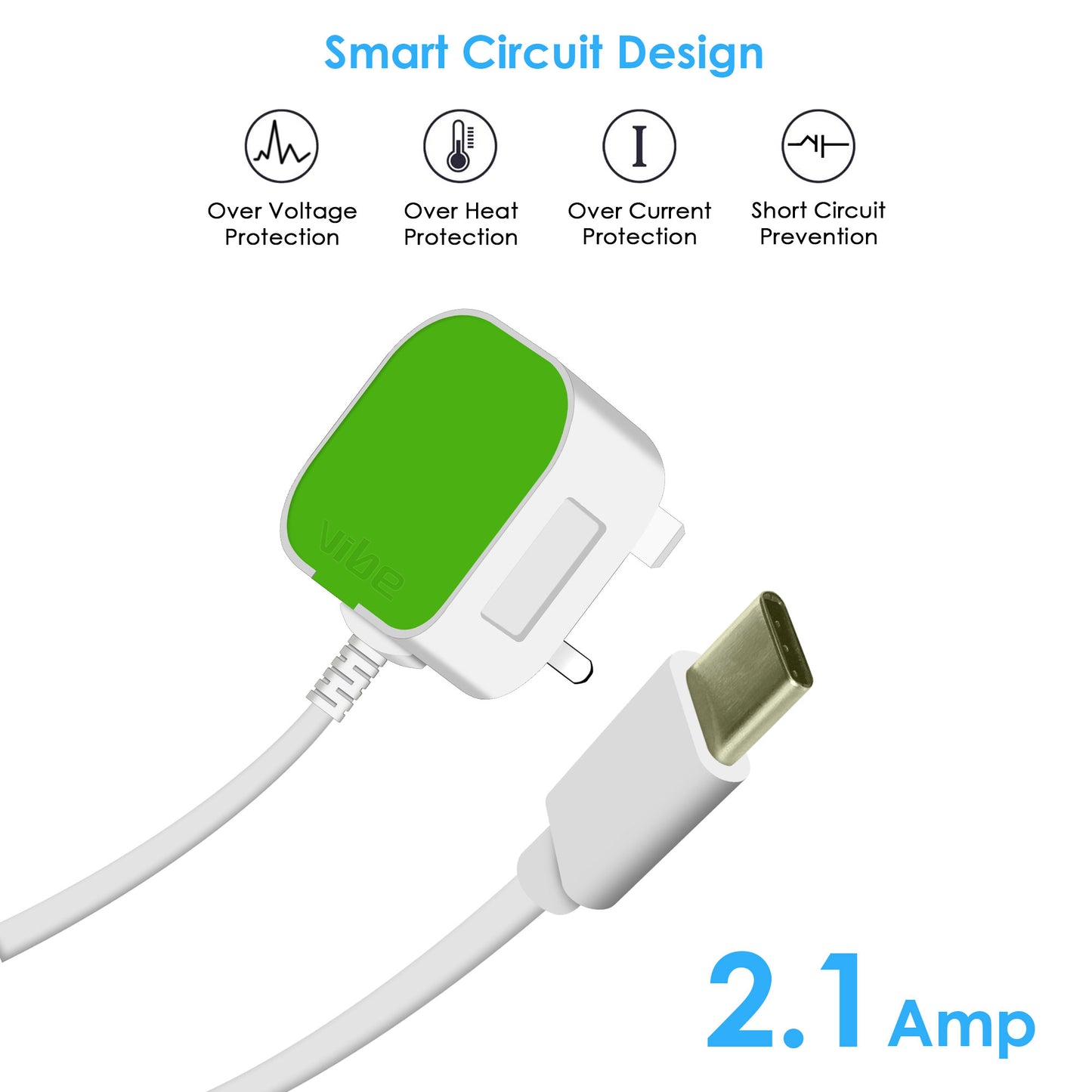 M4 2.1A Type C Mains Charger Fixed Cable for Samsung Nokia HTC LG