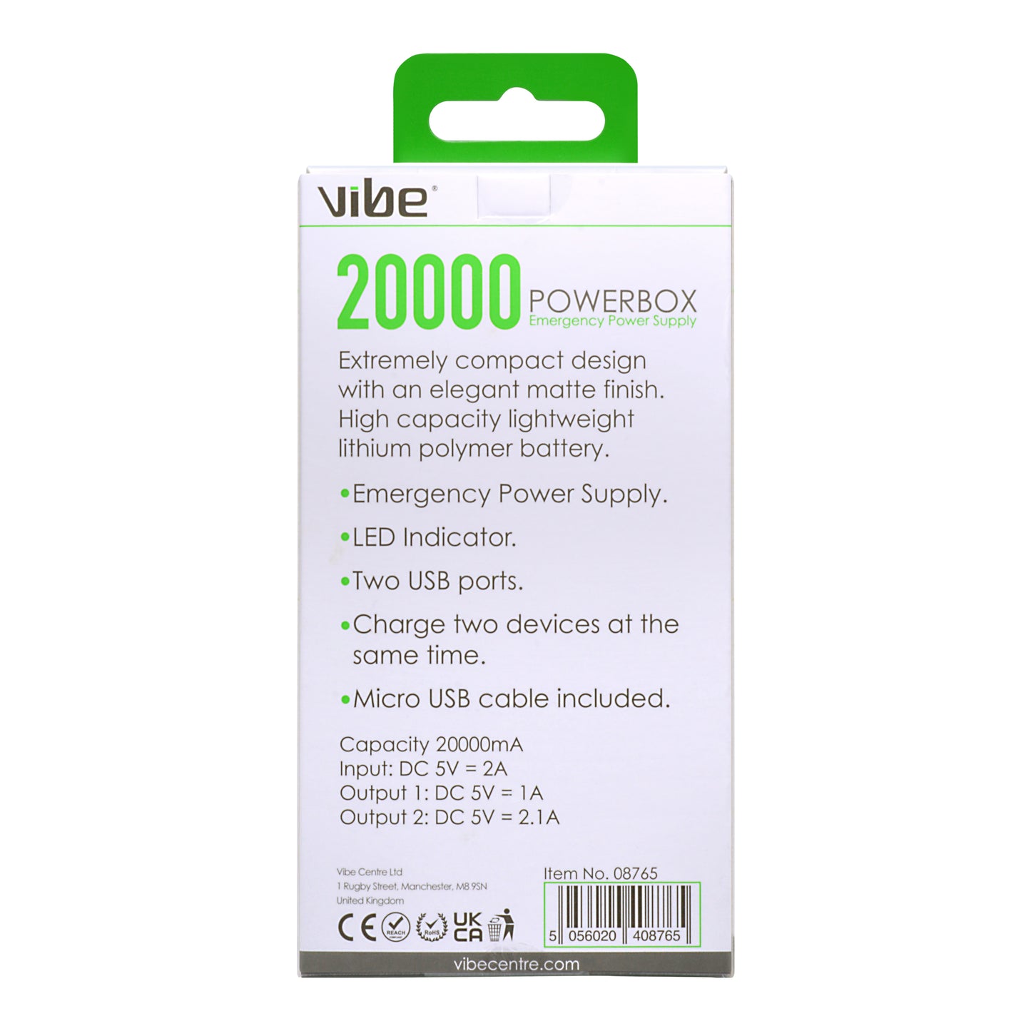 Vibe 20,000mAh Power Bank Portable USB Rechargeable Battery