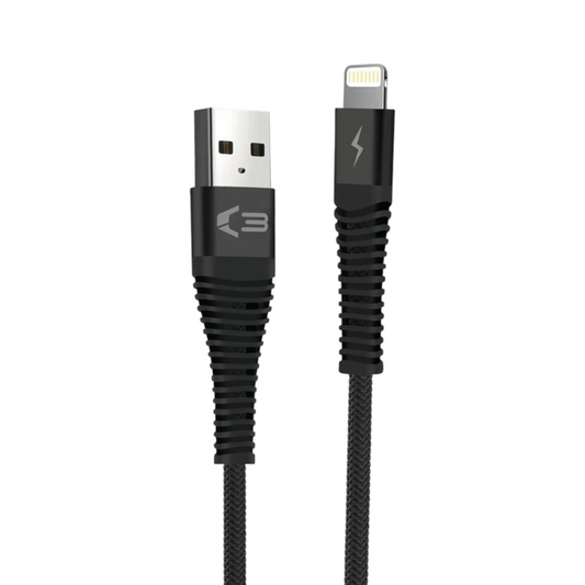 Vibe Trade Ltd 2m black braided iPhone lightning cable with reinforced connectors and C3 Tech branding