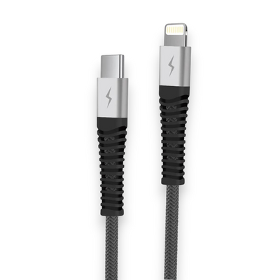Vibe Trade Ltd 2m braided iPhone to Type C charging cable with reinforced black connectors and silver metal tips