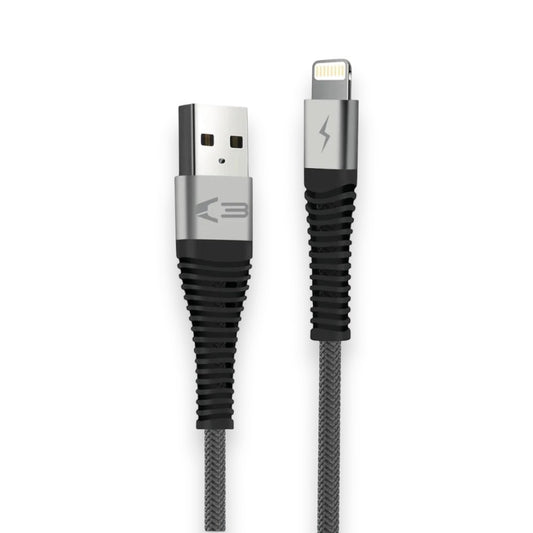 Vibe Trade Ltd grey braided lightning cable for iPhone with reinforced black ribbed connectors