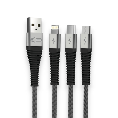 Vibe Trade Ltd universal 1.2m braided charging cable with USB, Lightning, USB-C, and Micro-USB connectors