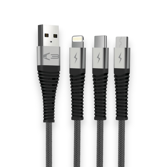 Vibe Trade Ltd universal 1.2m braided charging cable with USB, Lightning, USB-C, and Micro-USB connectors