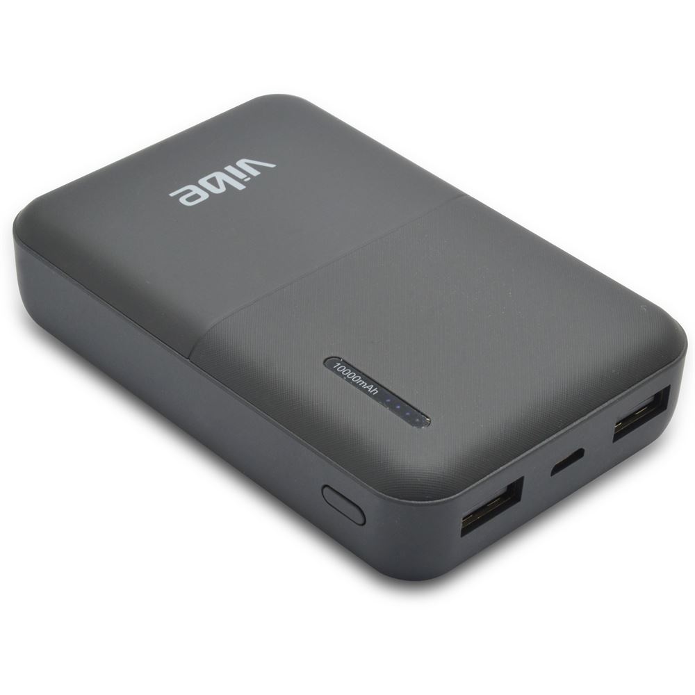 Vibe 10,000mAh Power Bank Portable USB Rechargeable Battery - Black